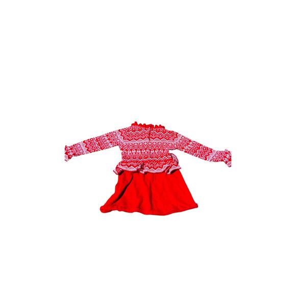 🧣 Hope & Henry Red Fair Isle Knit Peplum Dress Girls Toddler Holiday Style - Picture 2 of 4